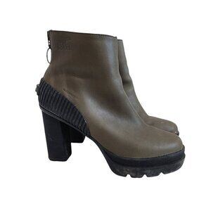 Sorel Dacie Waterproof Olive Green Chunky Platform Heeled Combat Boots 6.5